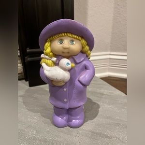 CABBAGE PATCH KIDS 1984 Purple Rain Coat Holding Duck VINYL Piggy BANK Vintage